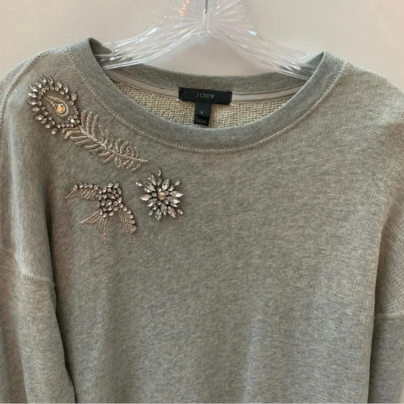 J.Crew Heather Gray Jeweled Embellished Glam Sweatshirt Sweater Top  S - Picture 6 of 12